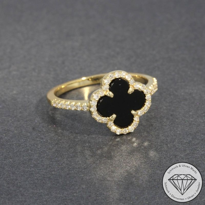 Wert 1990 € Brillant Onyx Ring in 585er 14 K Gelbgold - H1813