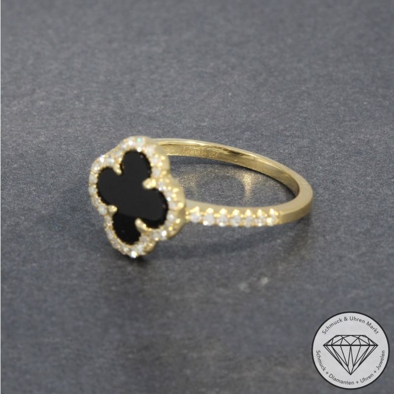 Wert 1990 € Brillant Onyx Ring in 585er 14 K Gelbgold - H1813