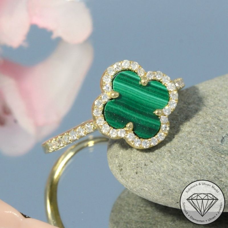 Wert 1990 € Diamant Malachit Ring in 585er 14 K Gelbgold - H1860