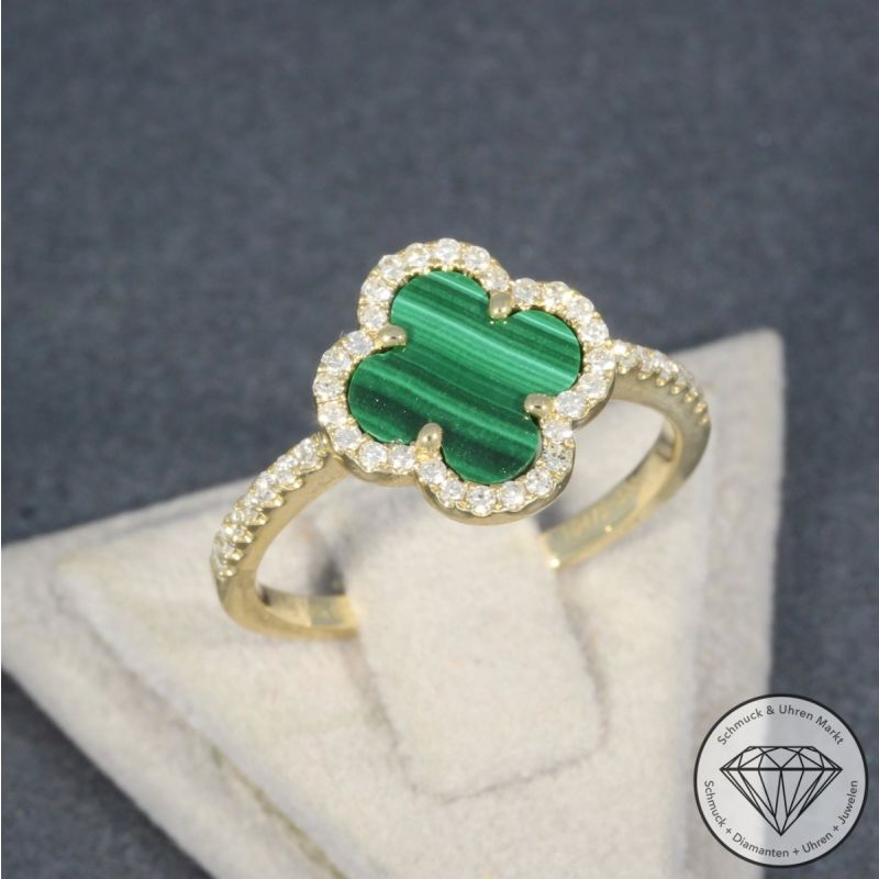 Wert 1990 € Diamant Malachit Ring in 585er 14 K Gelbgold - H1860