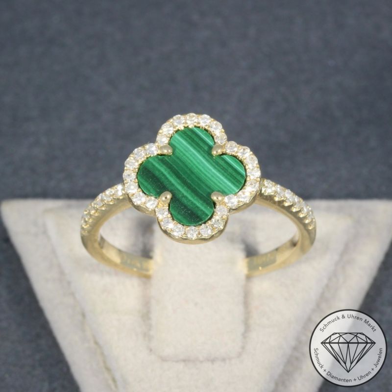 Wert 1990 € Diamant Malachit Ring in 585er 14 K Gelbgold - H1860