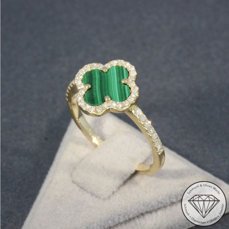 Wert 1990 € Diamant Malachit Ring in 585er 14 K Gelbgold - H1860