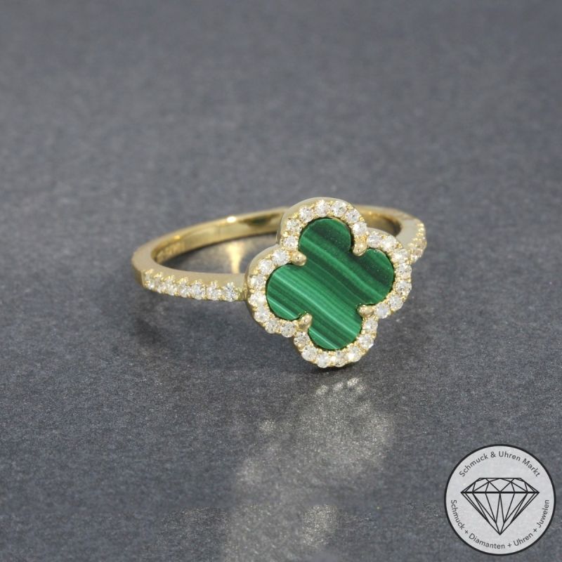 Wert 1990 € Diamant Malachit Ring in 585er 14 K Gelbgold - H1860