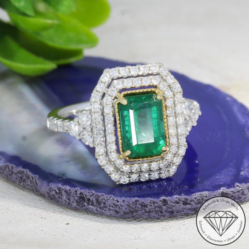 Wert 5350 € Brillant Smaragd Ring 585er 14 K Weißgold - H1851