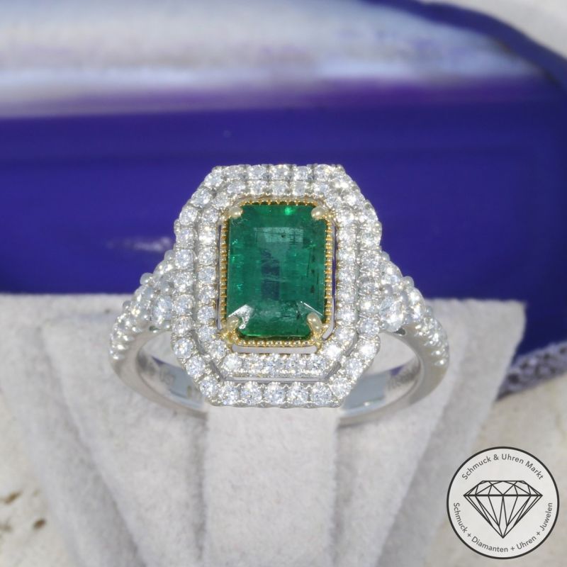Wert 5350 € Brillant Smaragd Ring 585er 14 K Weißgold - H1851