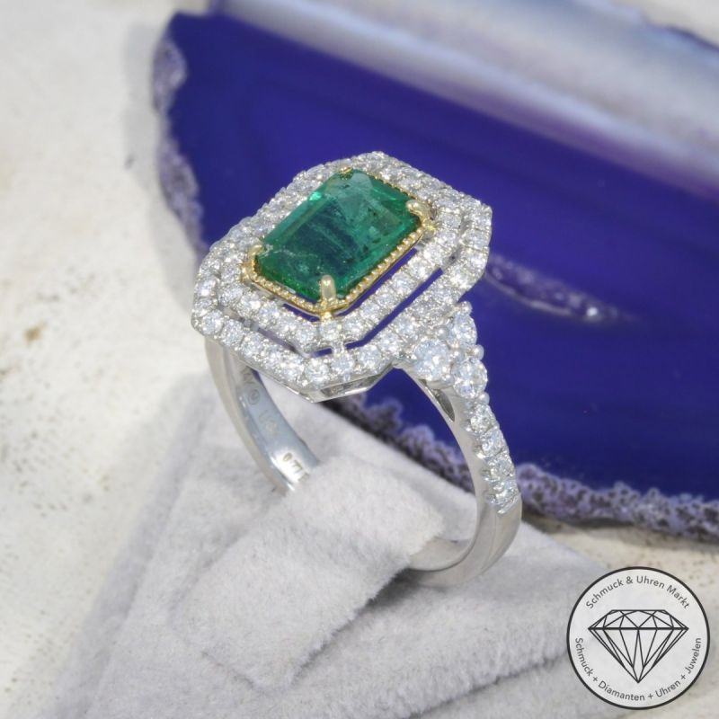 Wert 5350 € Brillant Smaragd Ring 585er 14 K Weißgold - H1851
