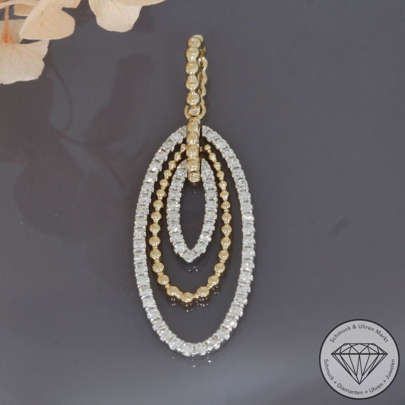 Wert 1960 € Bicolor Diamant Anhänger (0,39 carat) in 585er 14 K Gold - 94966