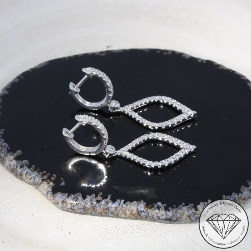 Wert 4420 € Brillant Creolen mit Anhängern (1,01 carat) in 950er Platin - 94972