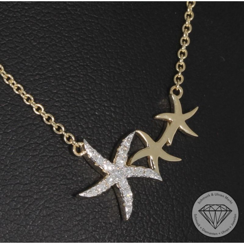 Wert 1490 € Diamant Collier Seestern in 585er 14 K Gelbgold - H716