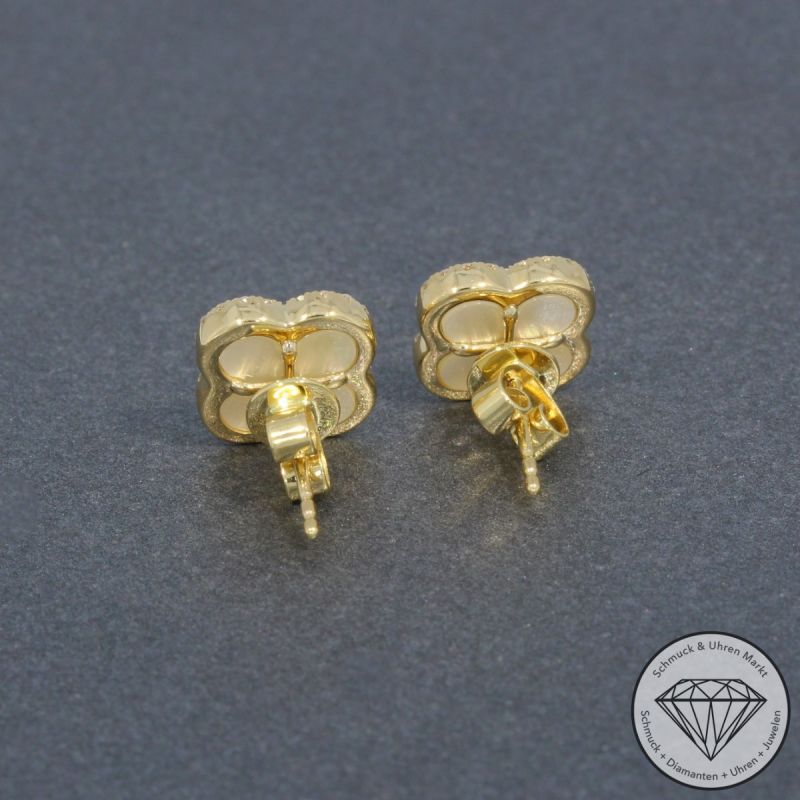 Wert 1470 € Diamant Perlmutt Ohrstecker Kleeblatt in 585er 14 K Gelbgold - H712