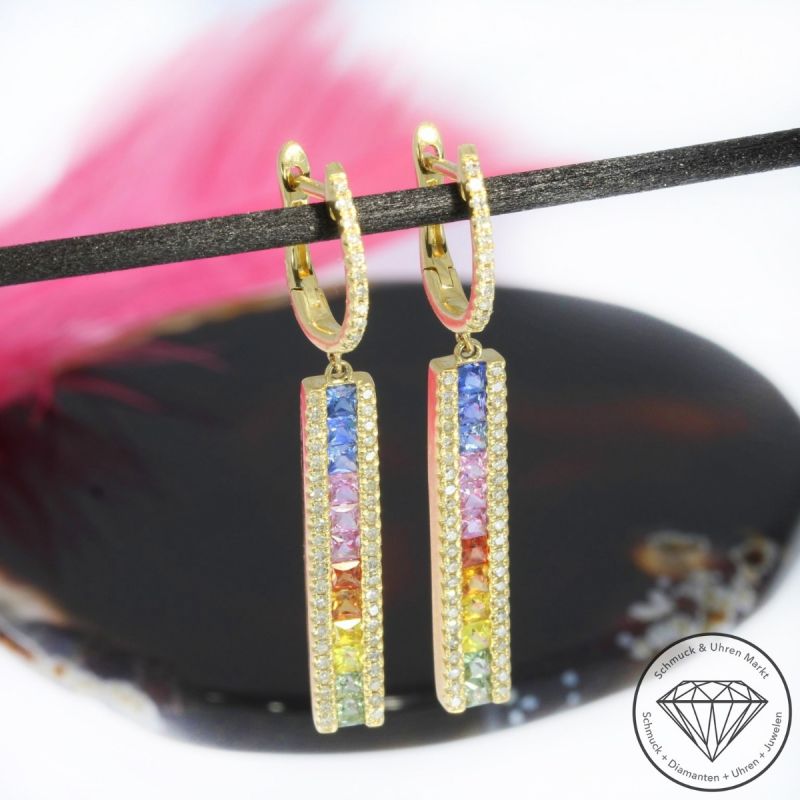 Wert 2790 € Diamant Saphir Ohrringe in 585er 14 K Gelbgold - H967