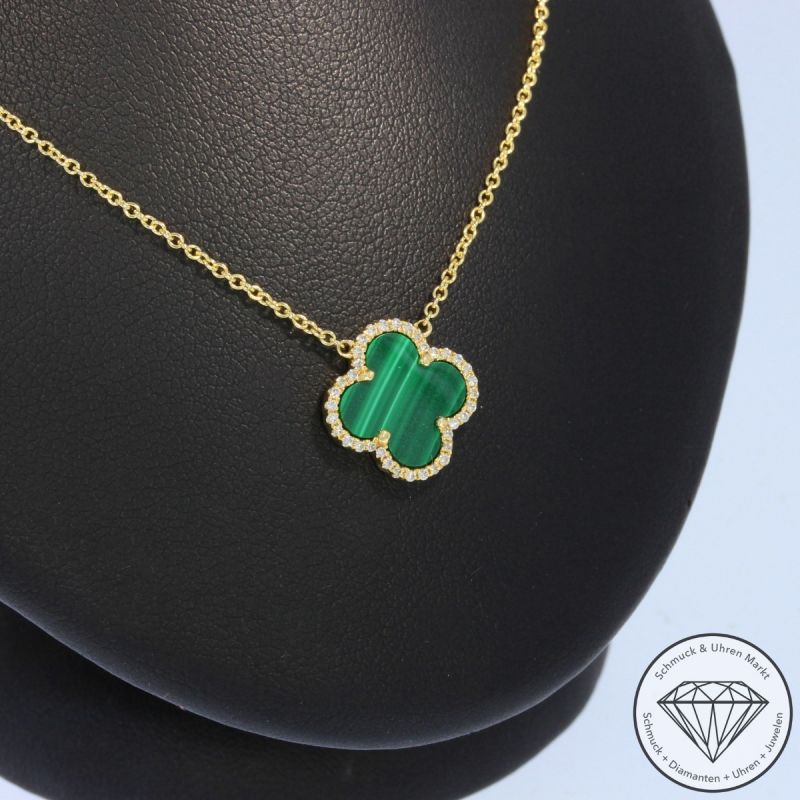 Wert 1490 € Brillant Malachit Collier in 585er 14 K Gelbgold - H695