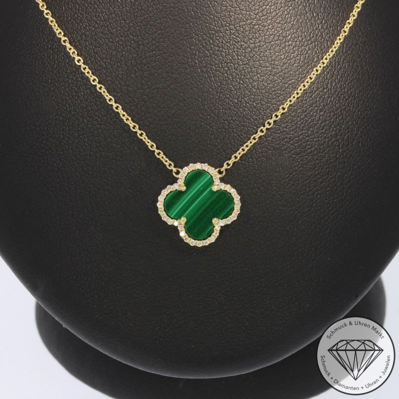 Wert 1490 € Brillant Malachit Collier in 585er 14 K Gelbgold - H695
