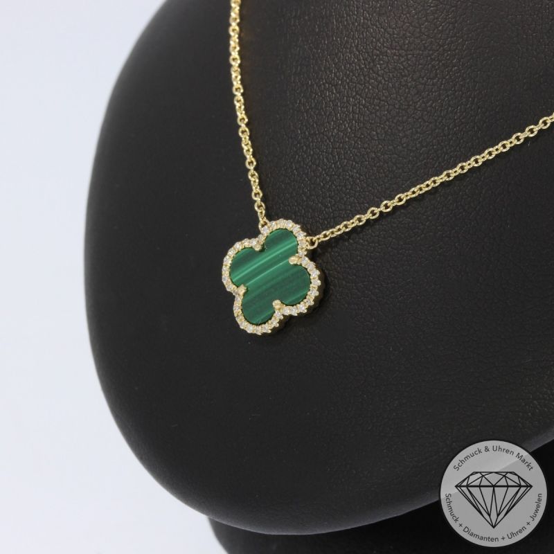 Wert 1490 € Brillant Malachit Collier in 585er 14 K Gelbgold - H695