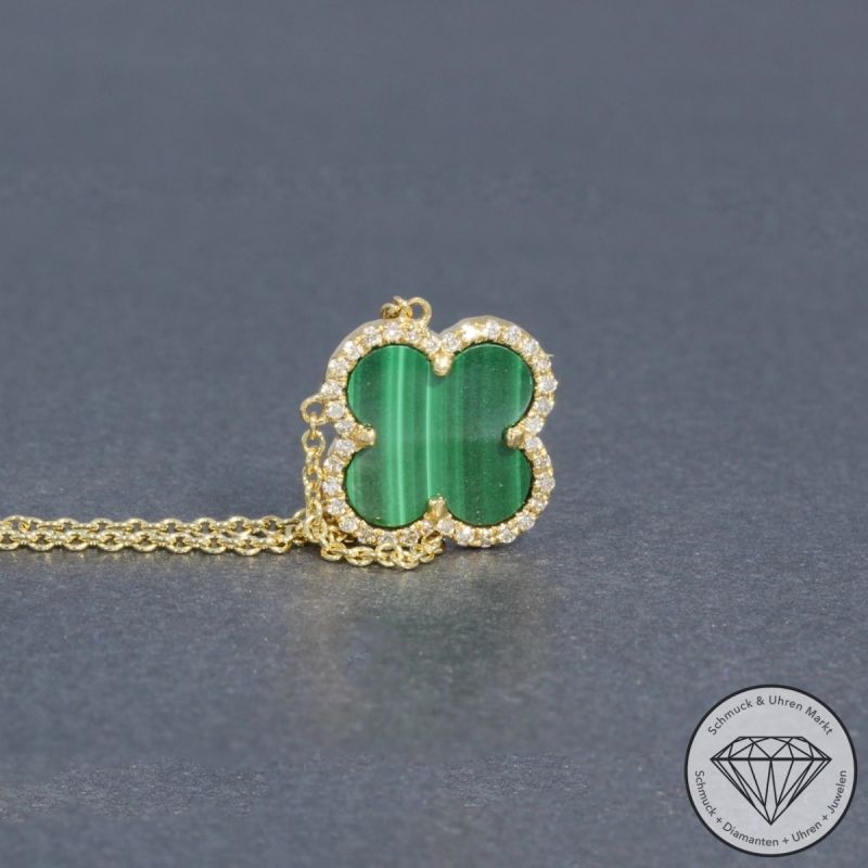 Wert 1490 € Brillant Malachit Collier in 585er 14 K Gelbgold - H695