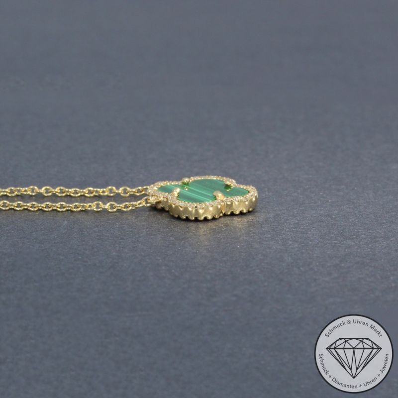Wert 1490 € Brillant Malachit Collier in 585er 14 K Gelbgold - H695