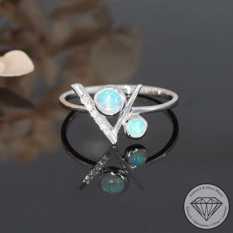Wert 1150 € Brillant Opal Ring in 750er 18 K Weißgold - 95040