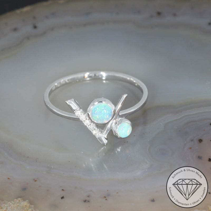 Wert 1150 € Brillant Opal Ring in 750er 18 K Weißgold - 95040