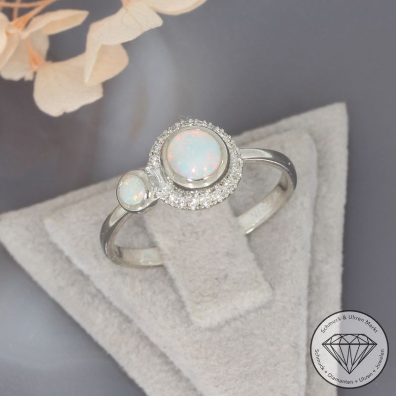 Wert 1450 € Brillant Opal Ring in 750er 18 K Weißgold - 95052