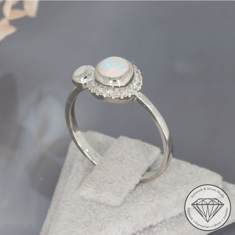 Wert 1450 € Brillant Opal Ring in 750er 18 K Weißgold - 95052