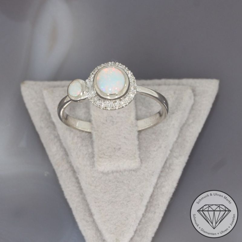 Wert 1450 € Brillant Opal Ring in 750er 18 K Weißgold - 95052