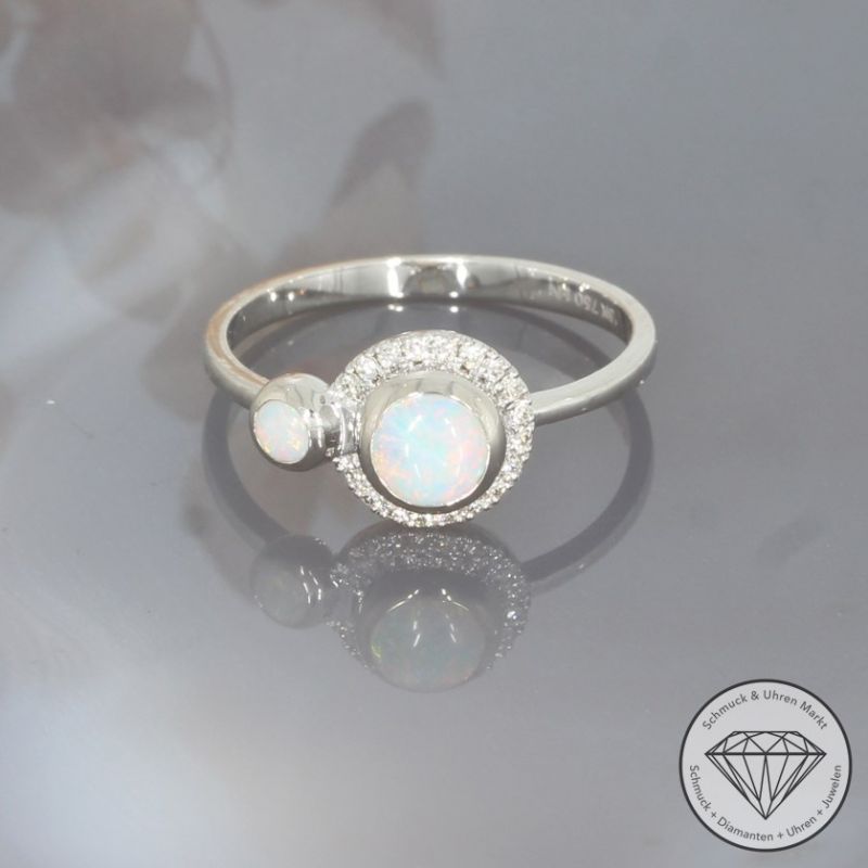 Wert 1450 € Brillant Opal Ring in 750er 18 K Weißgold - 95052