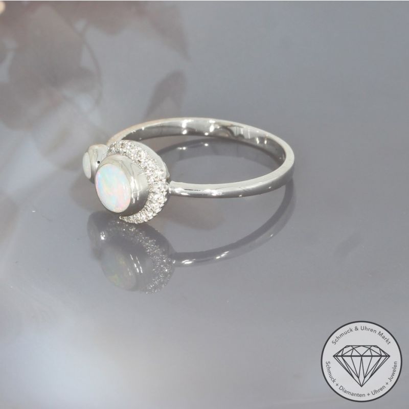 Wert 1450 € Brillant Opal Ring in 750er 18 K Weißgold - 95052