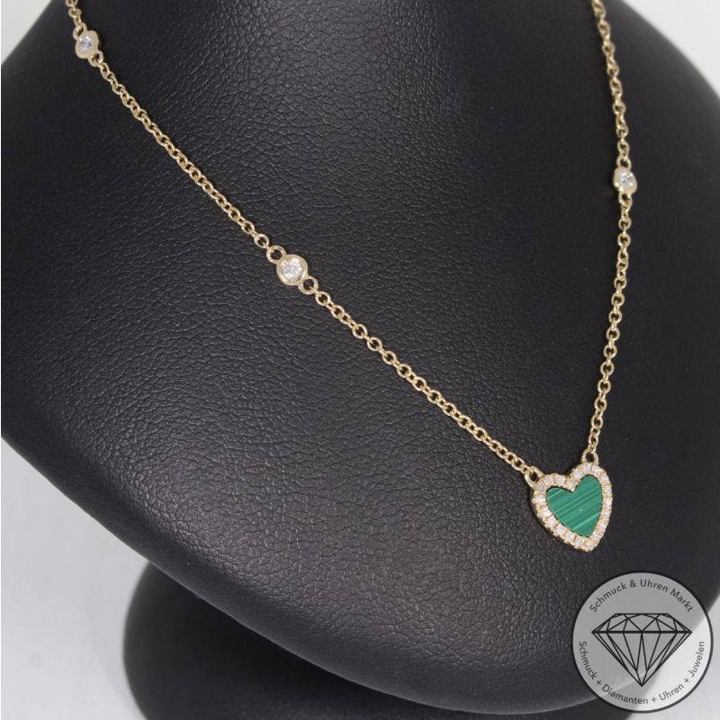 Wert 1490 € Brillant Diamant Malachit Collier in 585er 14 K Gelbgold - H717
