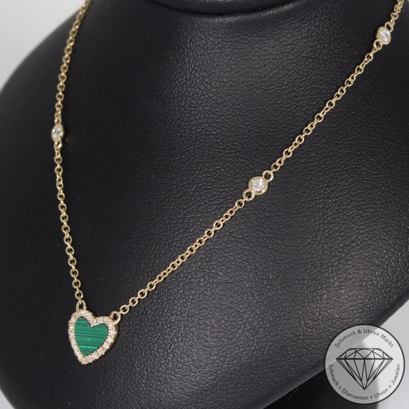 Wert 1490 € Brillant Diamant Malachit Collier in 585er 14 K Gelbgold - H717