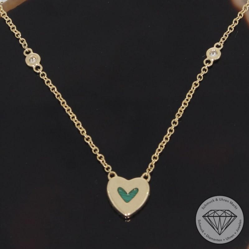 Wert 1490 € Brillant Diamant Malachit Collier in 585er 14 K Gelbgold - H717