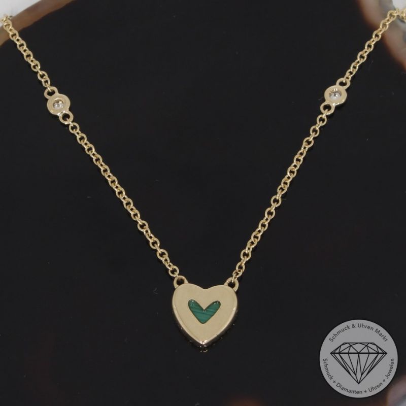 Wert 1490 € Brillant Diamant Malachit Collier in 585er 14 K Gelbgold - H717