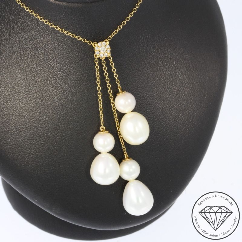 Wert 1080 € Brillant Perl Collier in 750er 18 K Gelbgold - 95081