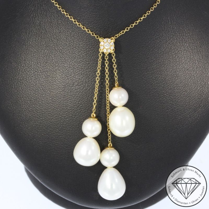 Wert 1080 € Brillant Perl Collier in 750er 18 K Gelbgold - 95081