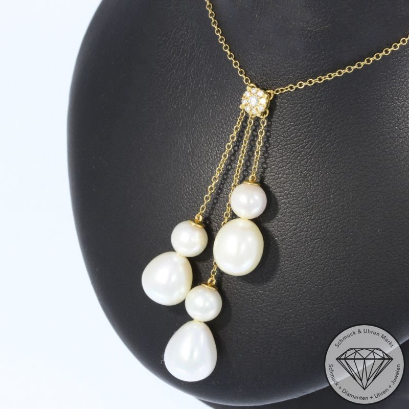 Wert 1080 € Brillant Perl Collier in 750er 18 K Gelbgold - 95081