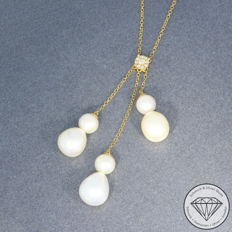 Wert 1080 € Brillant Perl Collier in 750er 18 K Gelbgold - 95081