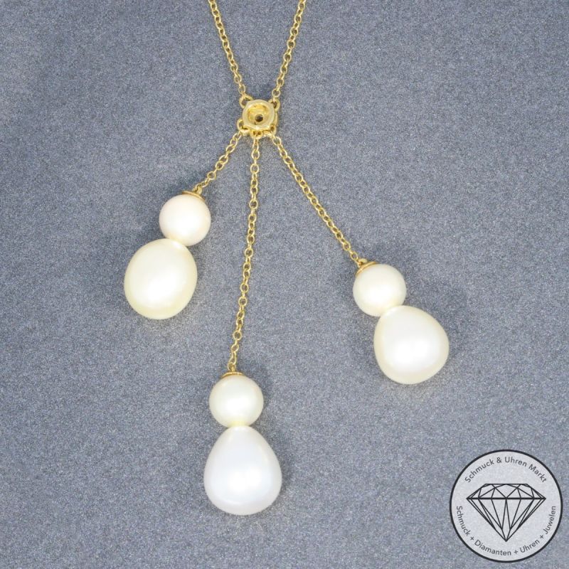 Wert 1080 € Brillant Perl Collier in 750er 18 K Gelbgold - 95081