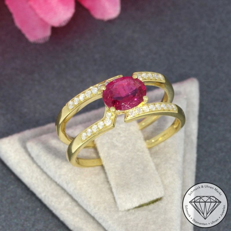 Wert 1790 € Diamant Turmalin Ring in 750er 18 K Gelbgold - 95101