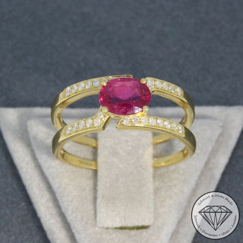 Wert 1790 € Diamant Turmalin Ring in 750er 18 K Gelbgold - 95101