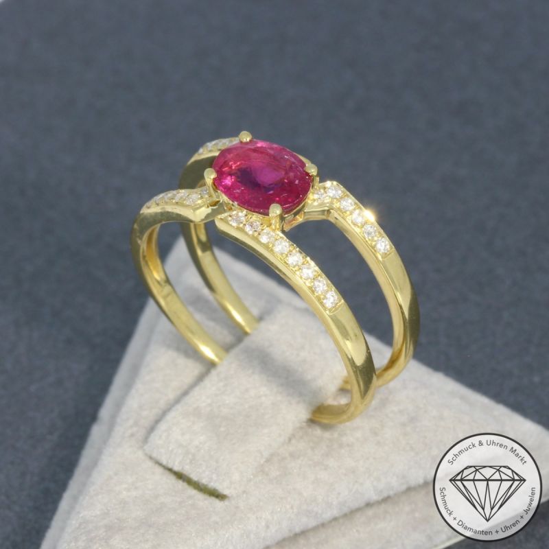 Wert 1790 € Diamant Turmalin Ring in 750er 18 K Gelbgold - 95101