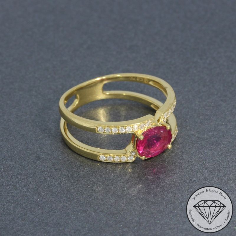 Wert 1790 € Diamant Turmalin Ring in 750er 18 K Gelbgold - 95101