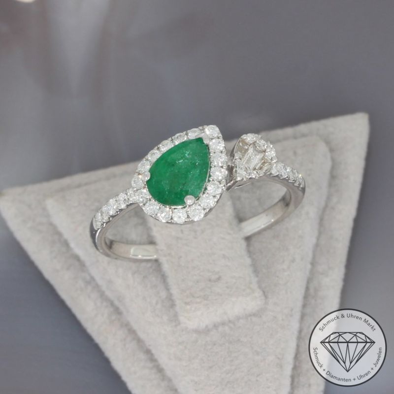 Wert 1980 € Brillant Smaragd Ring in 750er 18 K Weißgold - 95104