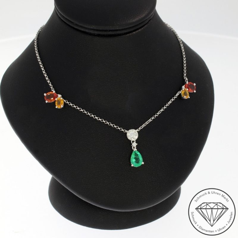 Wert 1930 € Brillant Saphir Smaragd Collier in 750er 18 K Weißgold - 95107