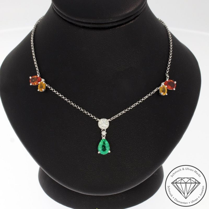 Wert 1930 € Brillant Saphir Smaragd Collier in 750er 18 K Weißgold - 95107