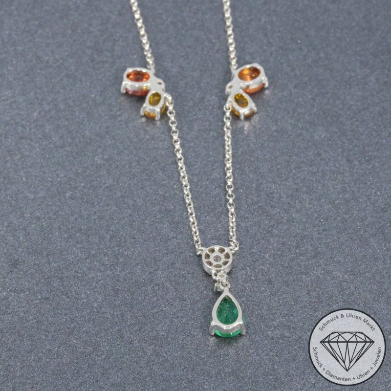 Wert 1930 € Brillant Saphir Smaragd Collier in 750er 18 K Weißgold - 95107