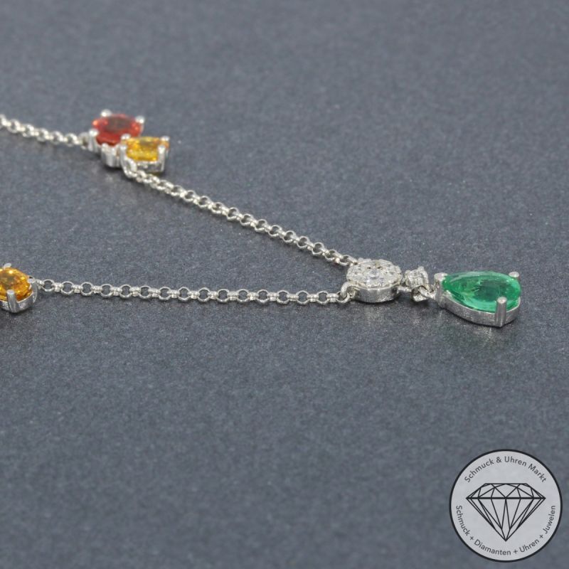 Wert 1930 € Brillant Saphir Smaragd Collier in 750er 18 K Weißgold - 95107