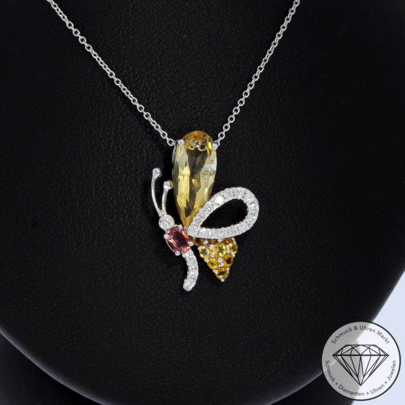 Wert 1570 € Brillant Turmalin Citrin Collier in 750er 18 K Weißgold - 95109