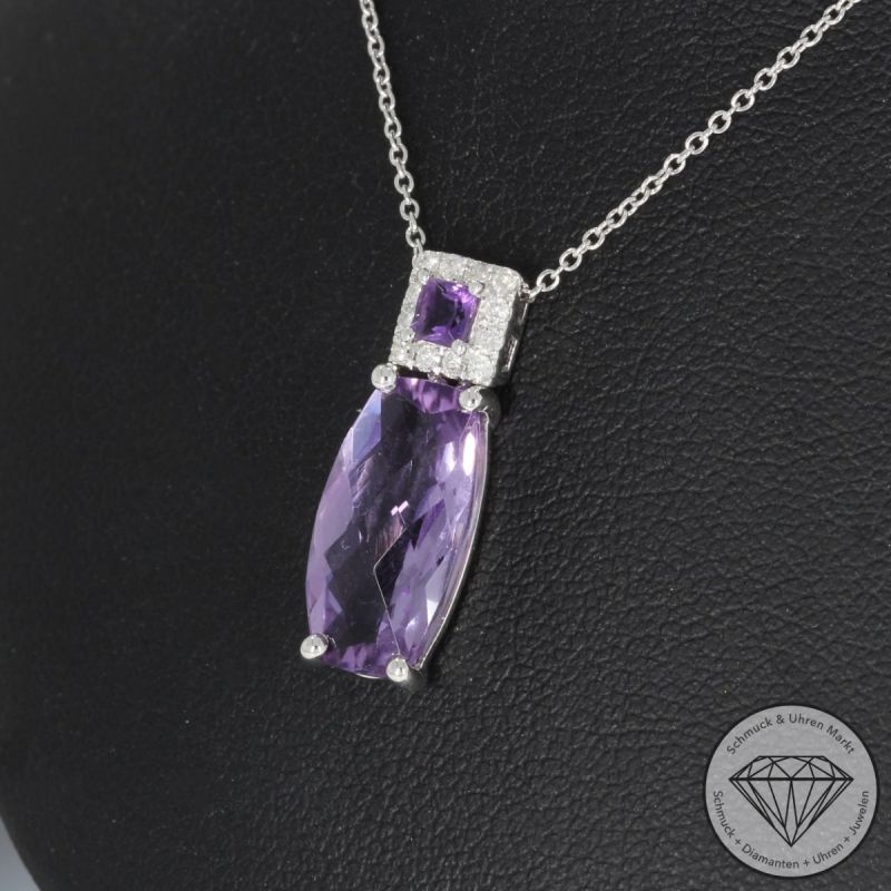 Wert 1130 € Brillant Amethyst Collier in 750er 18 K Weißgold - 95112