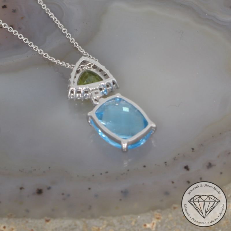 Wert 1290 € Brillant Topas Peridot Anhänger mit Kette in 750er 18 K Weißgold - 95115
