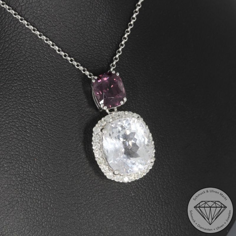 Wert 2670 € Brillant Kunzit Spinell Collier in 750er 18 K Weißgold - 95128