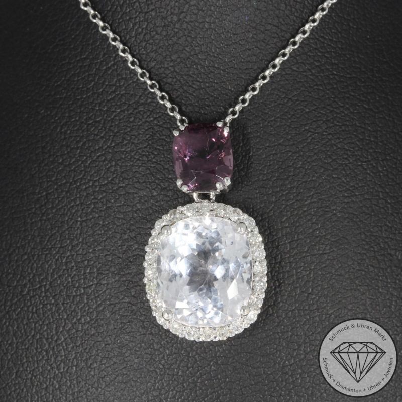 Wert 2670 € Brillant Kunzit Spinell Collier in 750er 18 K Weißgold - 95128